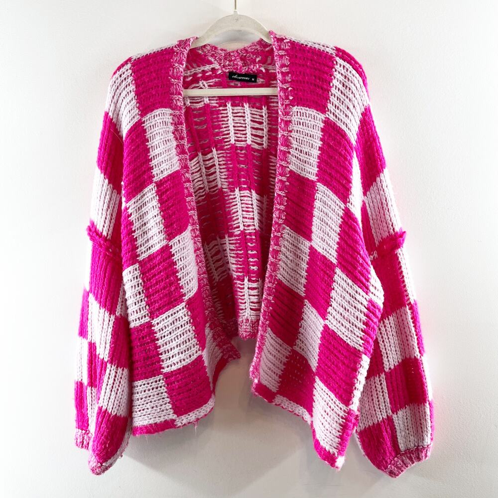 Olivaceous Checkered Print Open Oversized Cardiga… - image 2